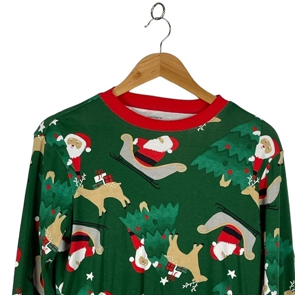 CARTER'S ADULT SANTA REINDEER HOLIDAY RED GREEN COTTON MATCHING PAJAMA PJ SET
